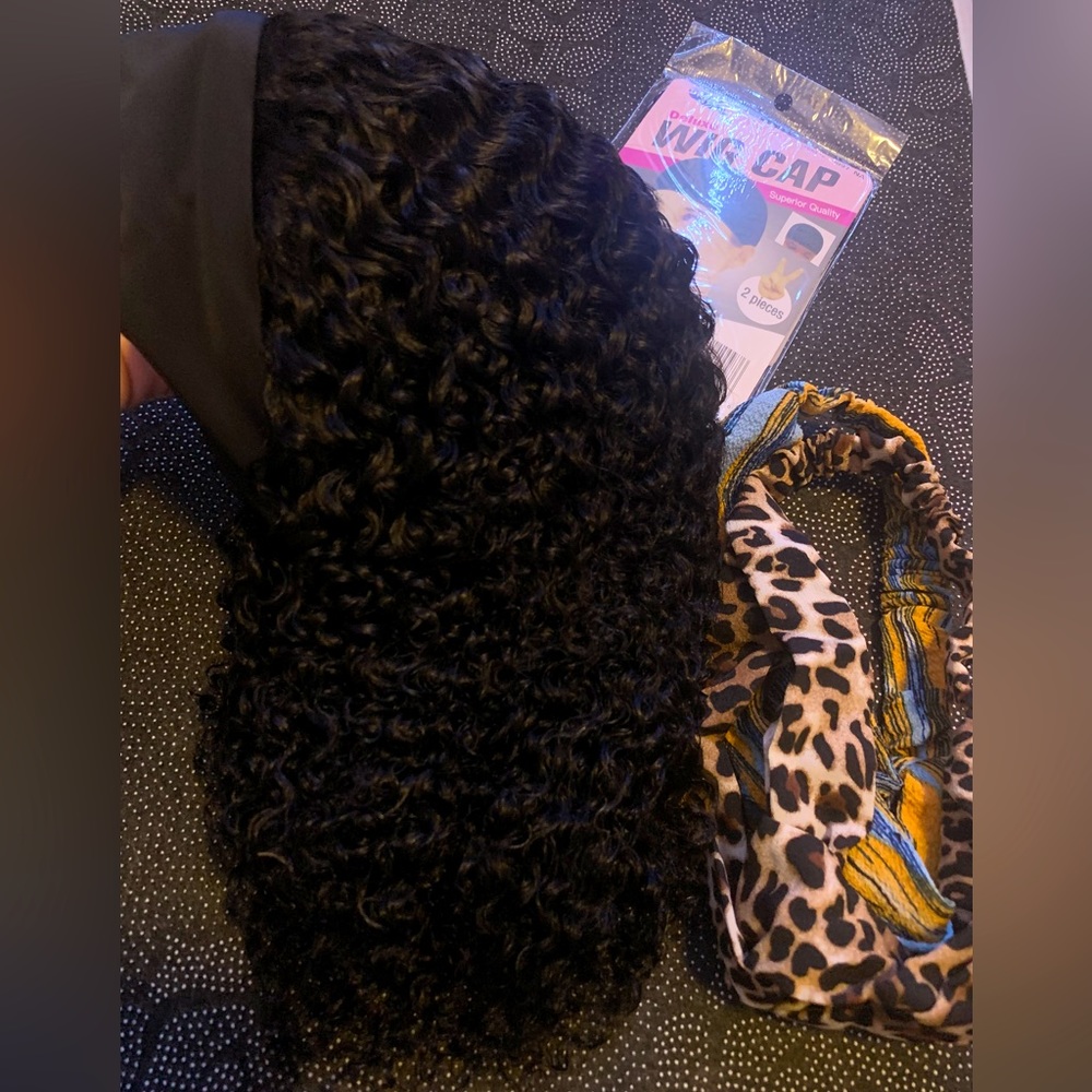 New - Human Hair Black Jerry Curly Wave Non-lace Glueless Headband Wig 10 inch